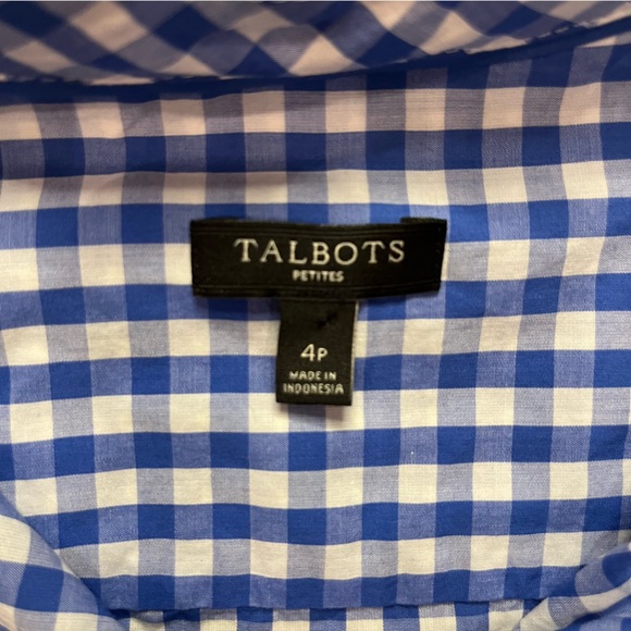 Talbots Long Sleeve Cotton Button Up Shirt Blue/White Gingham Size 4 Petite - Picture 2 of 6